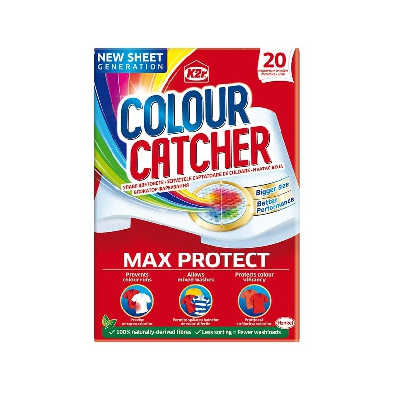 Servetele pentru Captarea Culorii, K2r, Colour Catcher Max Protect, 20 Servetele