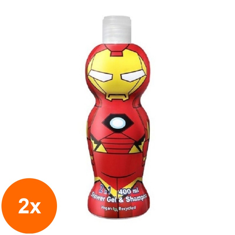 Set 2 x Gel de Dus si Sampon Copii Iron Man, cu Figurina 1D, 400 ml