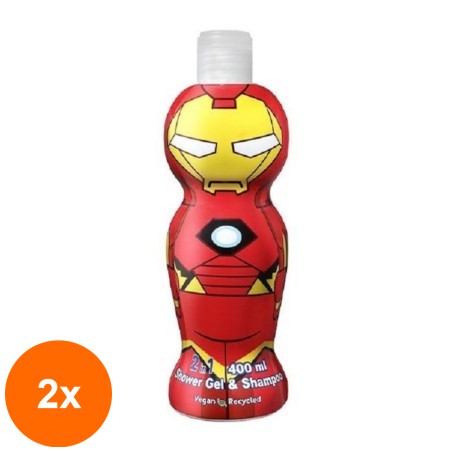 Set 2 x Gel de Dus si Sampon Copii Iron Man, cu Figurina 1D, 400 ml...