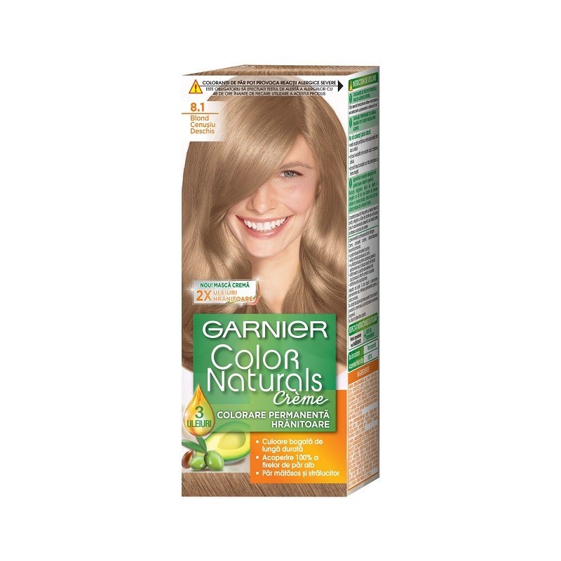 Vopsea de Par Permanenta cu Amoniac Garnier Color Naturals 8.1 Blond Cenusiu Deschis, 110 ml