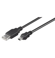 Cablu USB 2.0 A Tata - Mini USB Tata, Negru, 1.5m, Goobay