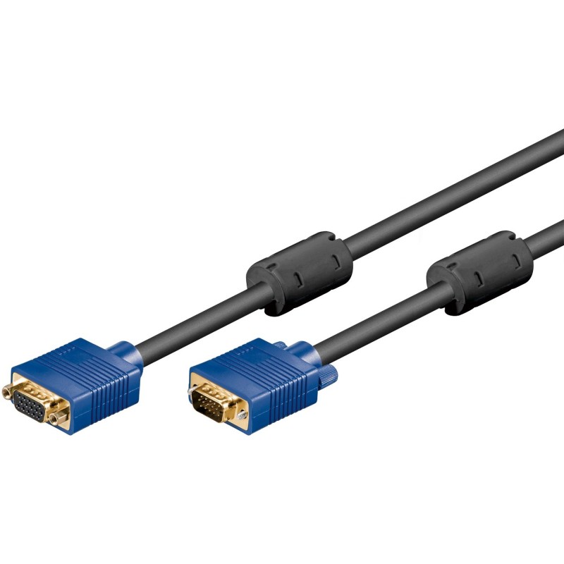 Cablu Prelungitor Monitor VGA 15p Tata - VGA 15p Mama, Dublu Ecranat, Filtru, Conector Albastru, 3m