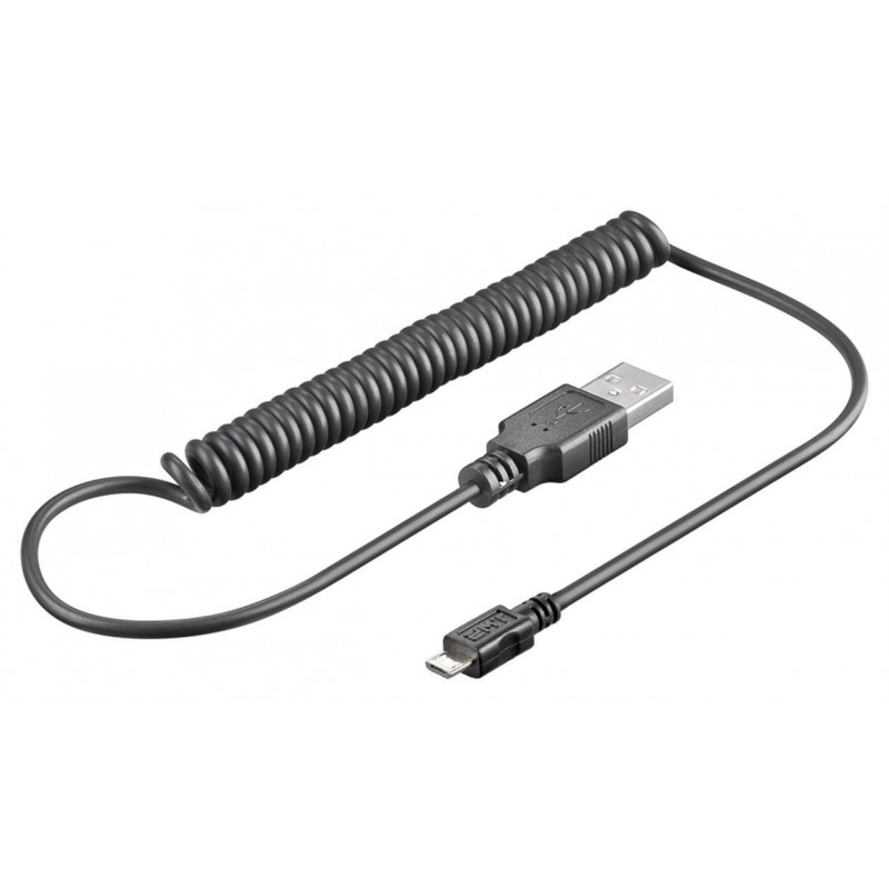 Cablu de Date USB 2.0 A Tata - Micro USB Tata, 1.5m, Spiralat, Goobay
