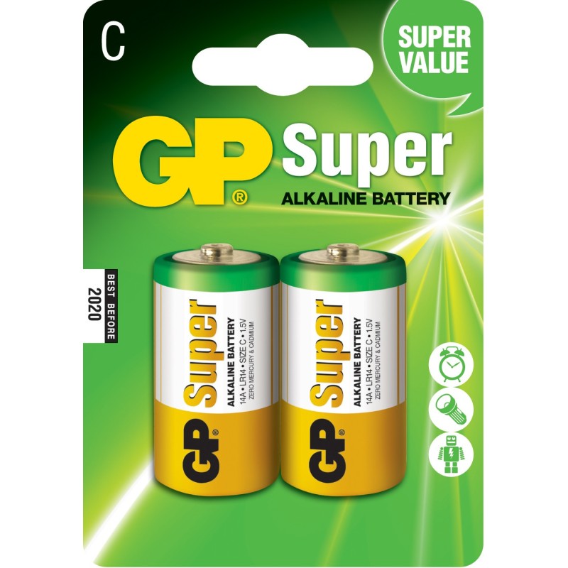 Baterie Alcalina Super GP, R14 / C, 2 Buc / Blister