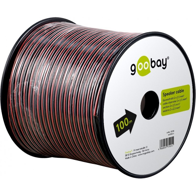 Cablu Difuzor, Rosu / Negru, 2 x 2.50mmp, 100m, Goobay