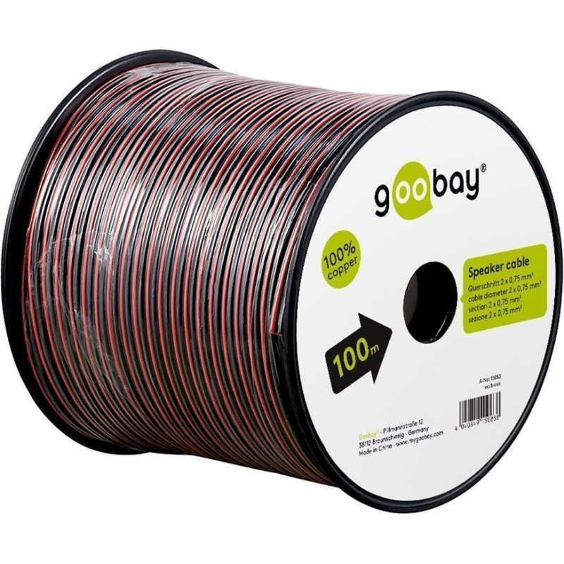 Cablu Difuzor Rosu / Negru 2 x 0.75mmp, Cupru 100m, Goobay