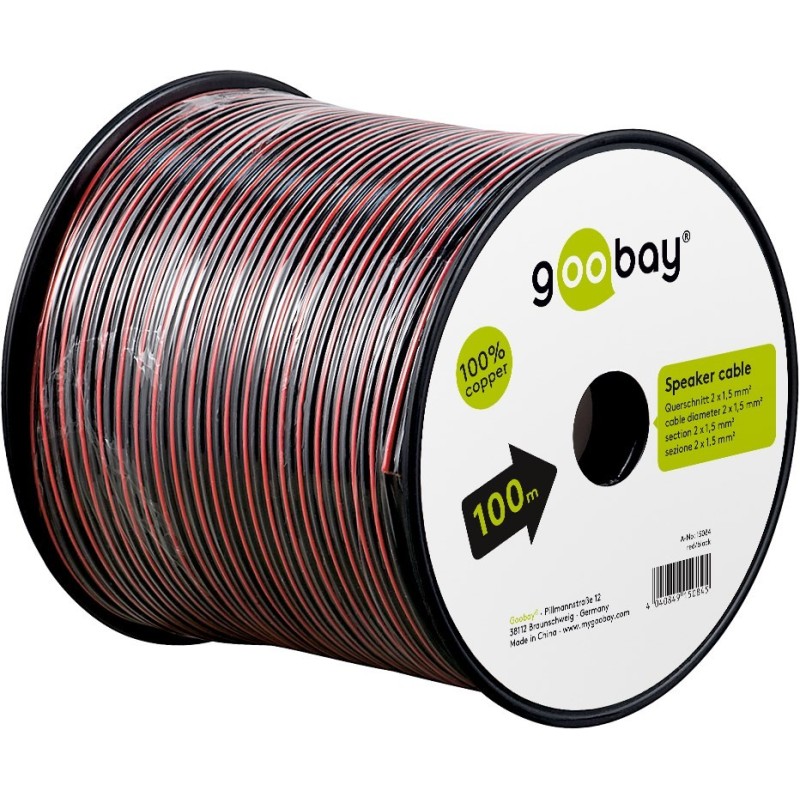 Cablu Difuzor Goobay, Rola 100m, Rosu / Negru, 2 x 1.50mmp
