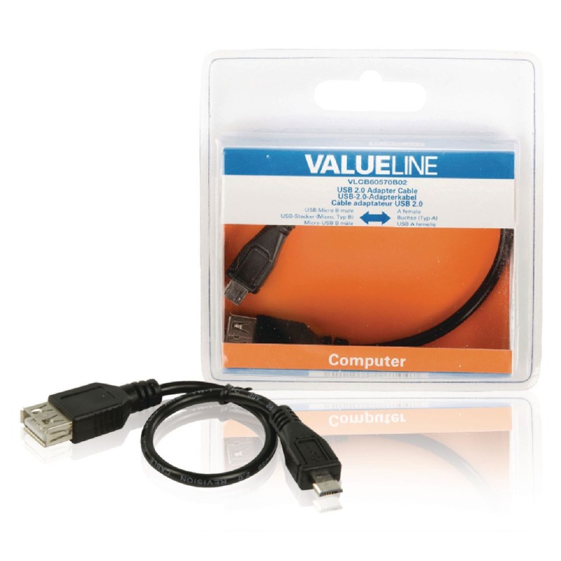 Cablu USB 2.0 A Mama - Micro USB B Tata 0.2m Negru, Valueline