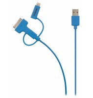 Cablu Alimentare si Sincronizare USB 2.0 A Tata - Micro B Tata cu Adaptor Lightning si Apple Dock 30 Pini, 1.0 M, Albastru