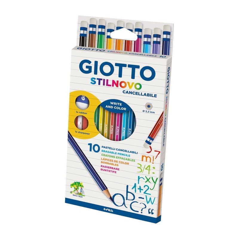 Set Creioane Colorate cu Radiera 10 Bucati Stilnovo Giotto