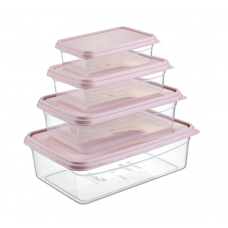 Set 4 cutii pentru Alimente, din Plastic, cu Capac, 0.70+1.30+2.40+4.30 l, Tuffex TP455