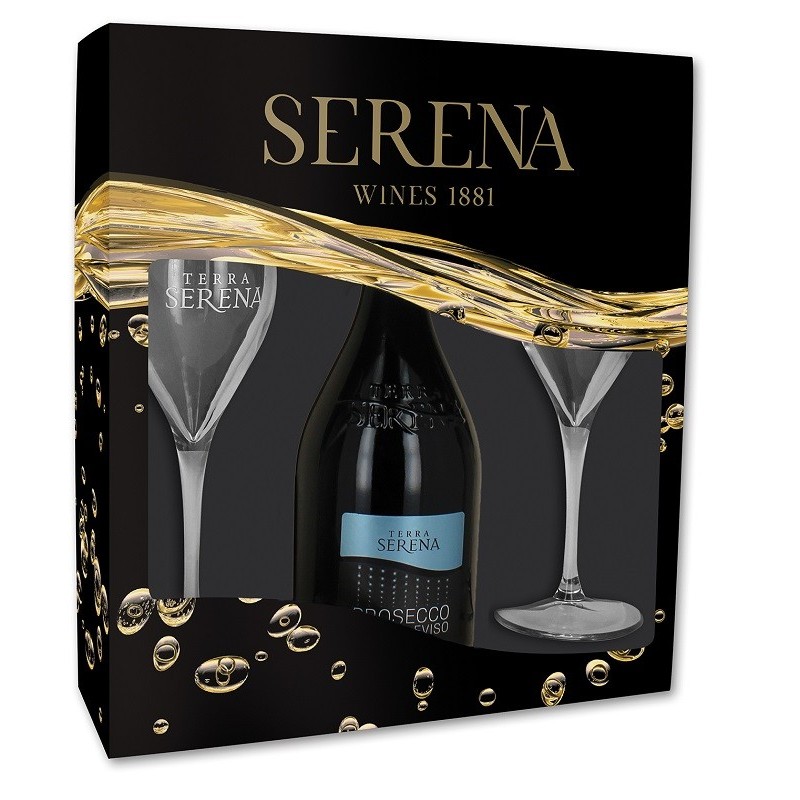 Pachet Vin Spumant Prosecco Alb Brut Terra Serena Doc 0,75L + 2 Pahare