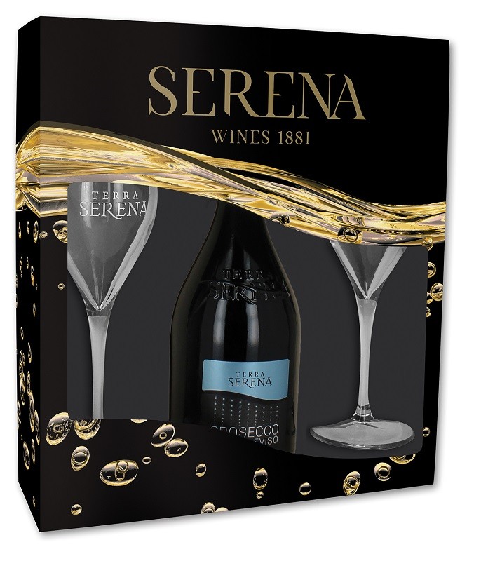 Pachet Vin Spumant Prosecco Alb Brut Terra Serena Doc 0,75L + 2 Pahare
