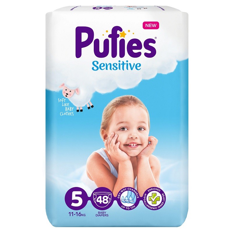 Scutece Pufies Sensitive Nr. 5 Junior 11-16 Kg 48 Bucati