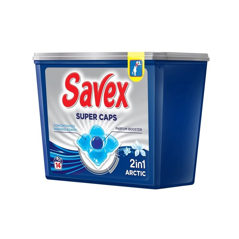 Detergent Capsule Savex Super Caps 2 in 1 Arctic, 14 Spalari