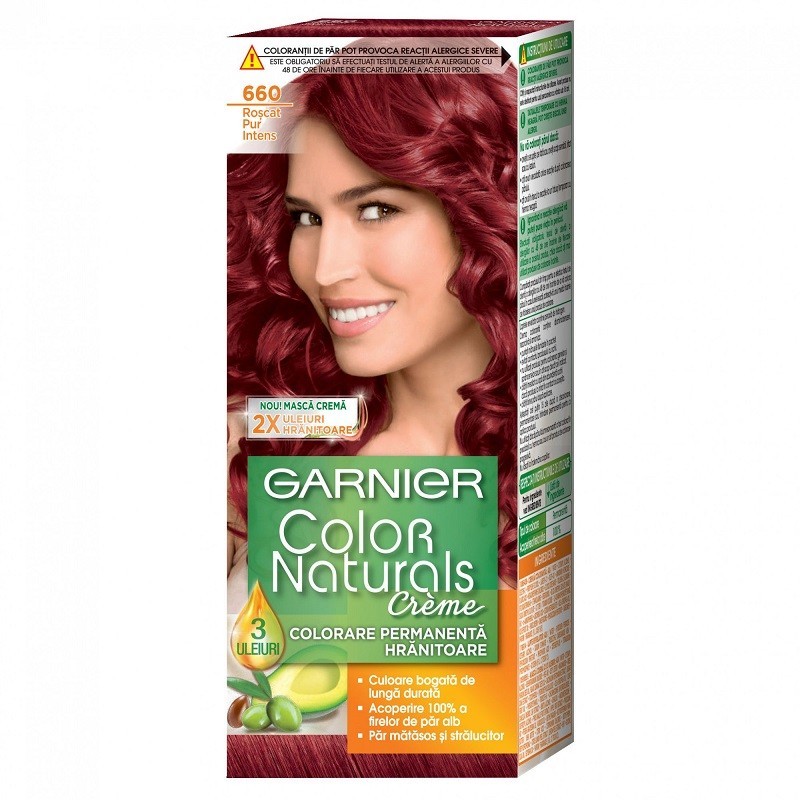 Vopsea de Par Permanenta cu Amoniac Garnier Color Naturals 6.60 Roscat Pur Intens, 110 ml