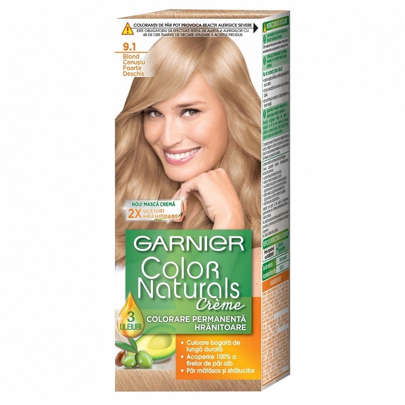 Vopsea de Par Permanenta cu Amoniac Garnier Color Naturals 9.1 Blond Cenusiu foarte Deschis, 110 ml