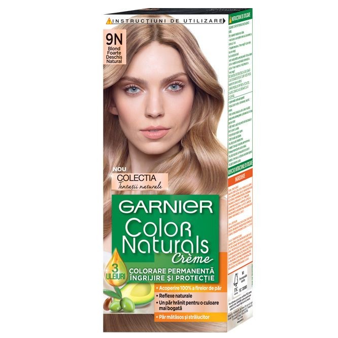 Vopsea de Par Permanenta cu Amoniac Garnier Color Naturals 9N Blond foarte Deschis Natural, 110 ml