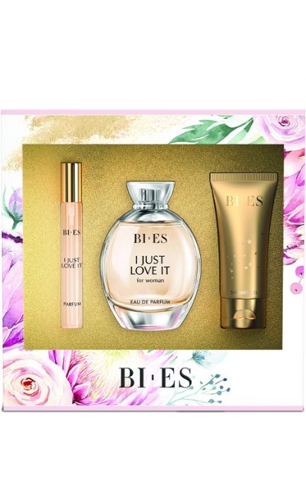 Set Bi-es I Just Love It Femei: Apa de Parfum 100 ml + Parfum 12 ml + Gel de Dus 50 ml