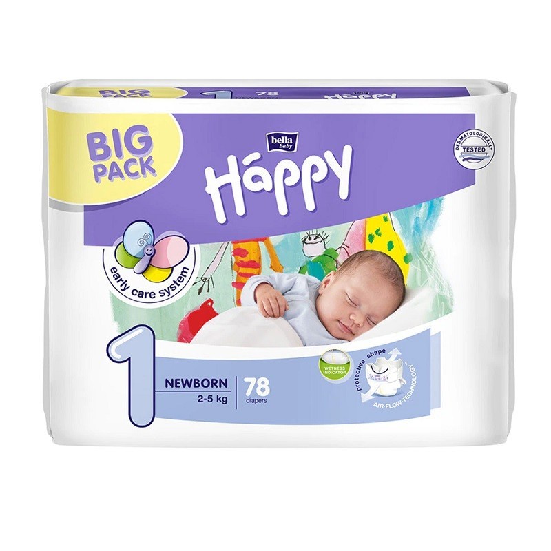 Scutece Happy Big Pack Nr. 1 Newborn, 78 Bucati