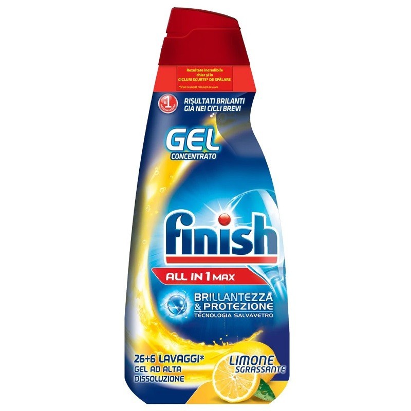Detergent de Vase Gel pentru Masina de Spalat Finish All In One Lemon 650 ml