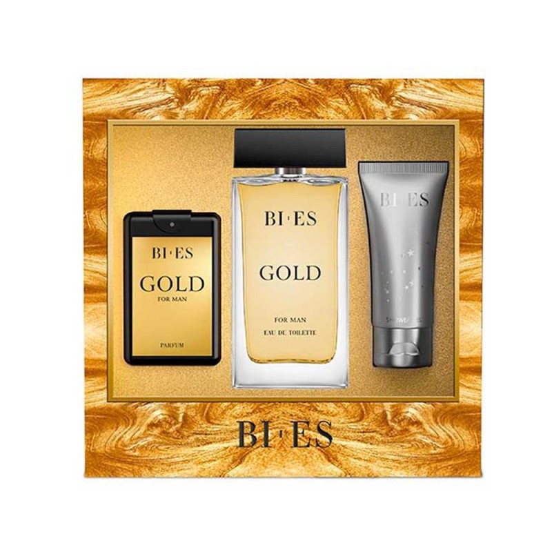 Set Bi-es Gold Men: Apa de Toaleta 90 ml + Apa de Parfum 15 ml + Gel de Dus 50 ml