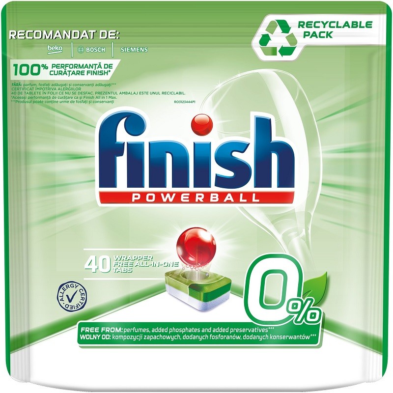 Poza Detergent de Vase Formula 0% pentru Masina de Spalat Vase Finish All in 1 Max, 40 Tablete