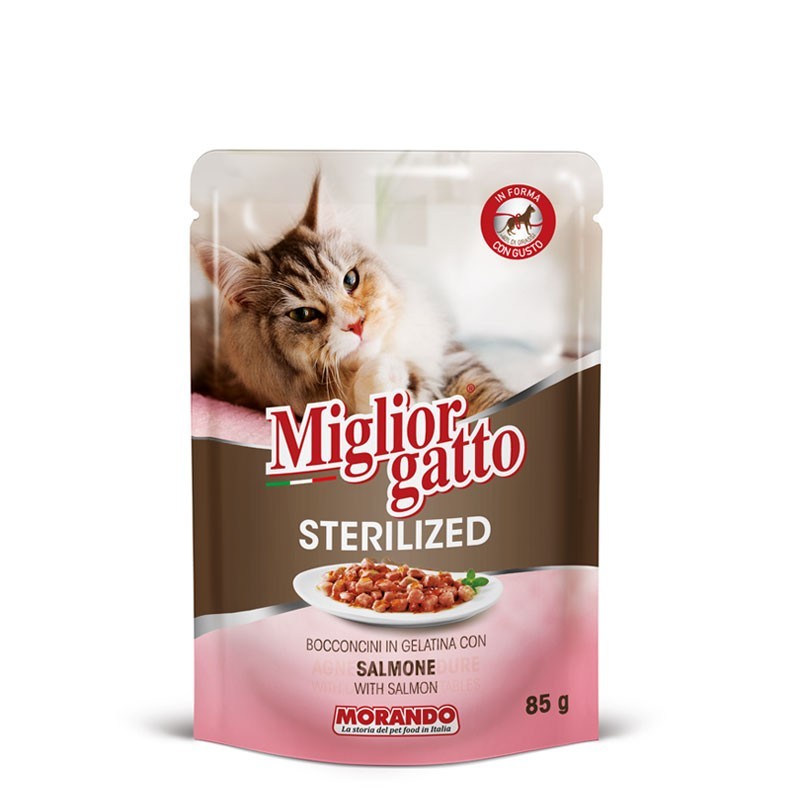 Hrana Umeda Premium Pisici Sterilizate, Migliorgatto Sterilized, Bucati in Jeleu cu Somon, 85 g