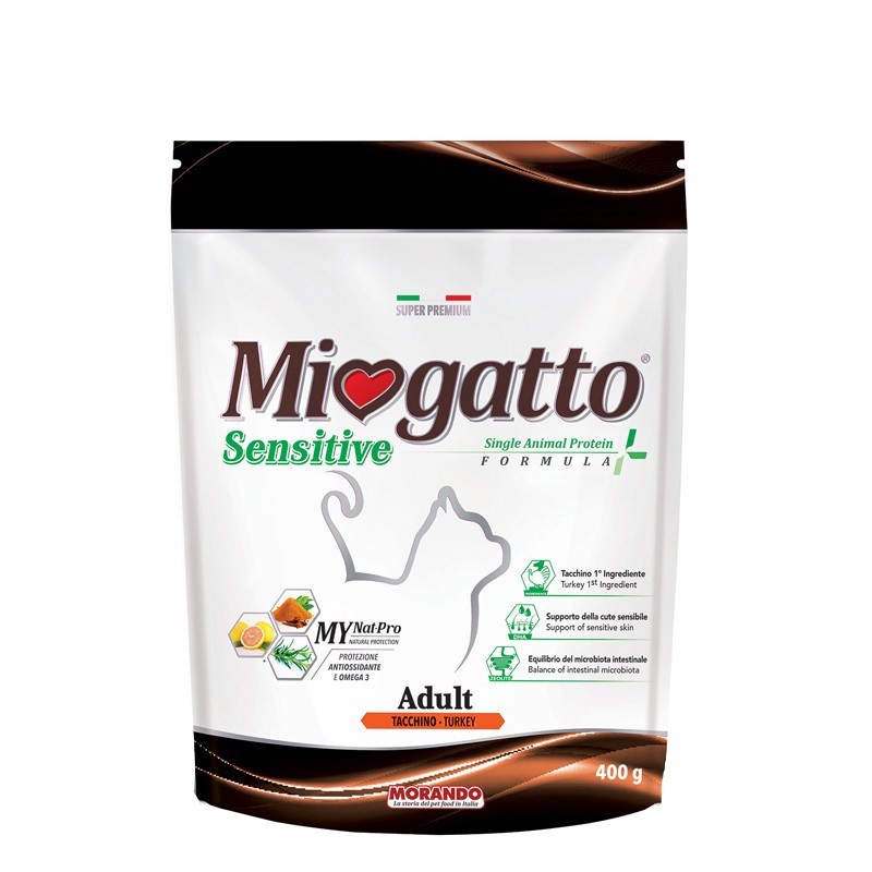 Hrana Uscata Super Premium Pisici, Adult, Miogatto Sensitive, Curcan, 400 g