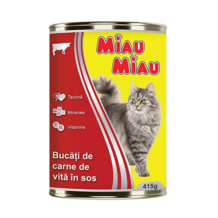 Hrana Umeda Pisici Adulte Miau Miau cu Carne de Vita, Conserva, 415 g
