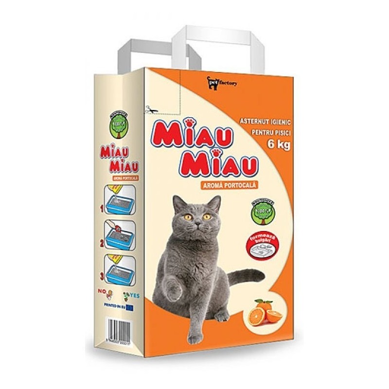 Asternut Igienic pentru Pisici Miau-Miau, Portocala, Bentonita 6Kg