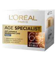 Crema Antirid pentru Fata L'Oreal Paris Age Specialist 65+ de Noapte, 50 ml