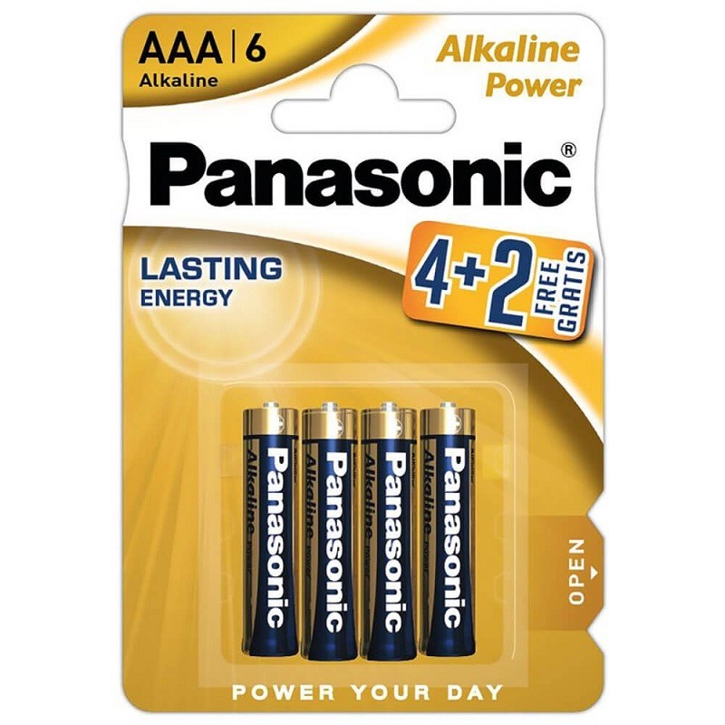 Baterii Alcaline AAA, R3, Panasonic Alkaline Power, 1.5 V, Blister 4 Baterii + 2