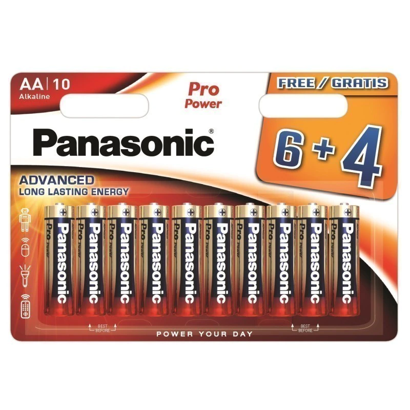Baterie Panasonic Pro Power AA R6 1,5V Alcalina LR06PPG , 6 bucati + 4 bucati