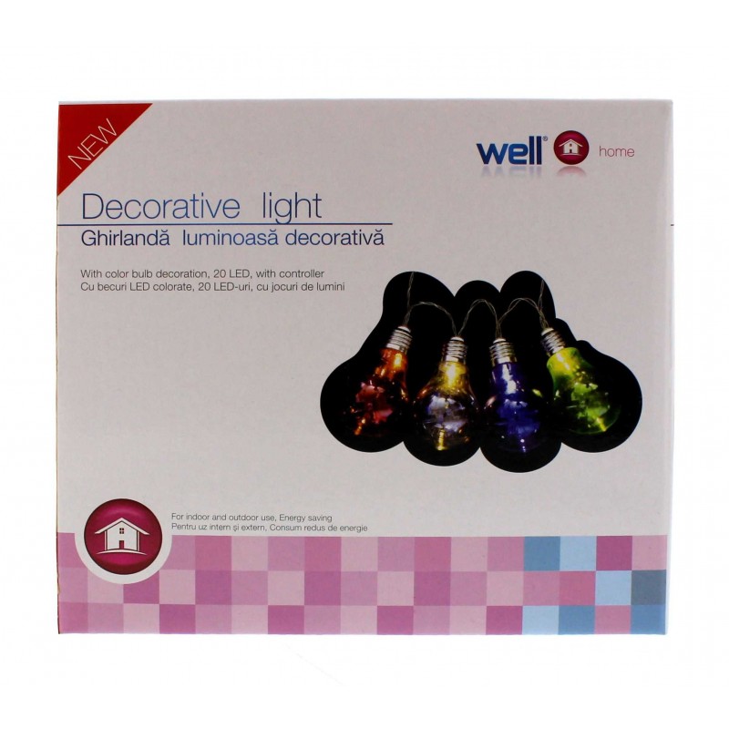 Ghirlanda Luminoasa Decorativa, 20 LED-uri Multicolore cu Jocuri de Lumini, Well