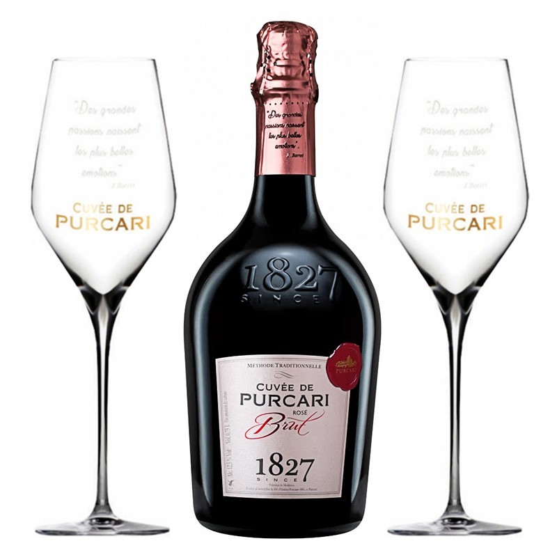 Vin Spumant Cuvee de Purcari, Classic Rose Brut, 0.75 l + 2 Pahare