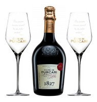 Vin Spumant Cuvee de Purcari Classic Feteasca Alba Brut, 0.75 l + 2 Pahare