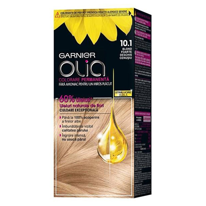 Vopsea de Par Permanenta fara Amoniac Garnier Olia 10.1 Blond foarte Deschis Cenusiu, 112 ml