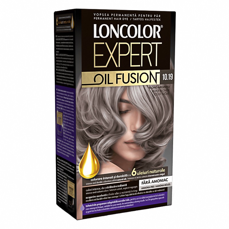Vopsea de Par Permanenta fara Amoniac Loncolor Expert Oil Fusion 10.19 Blond Argintiu, 100 ml