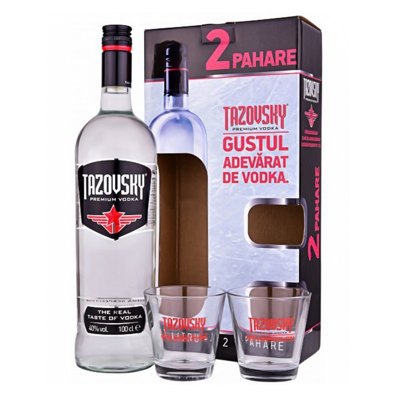 Vodka Tazovsky, 40% Alcool, 1 l + 2 Pahare