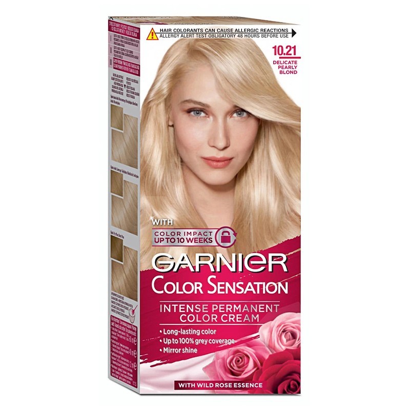 Vopsea de Par Permanenta cu Amoniac Garnier Color Sensation 10.21 Blond Perlat Delicat, 110 ml