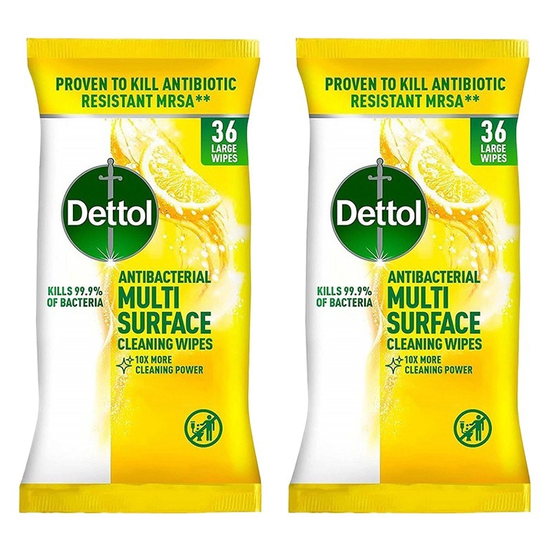Set 2 Servetele umede dezinfectante pentru suprafete multiple Dettol Power & Fresh Lemon, 2x36 buc