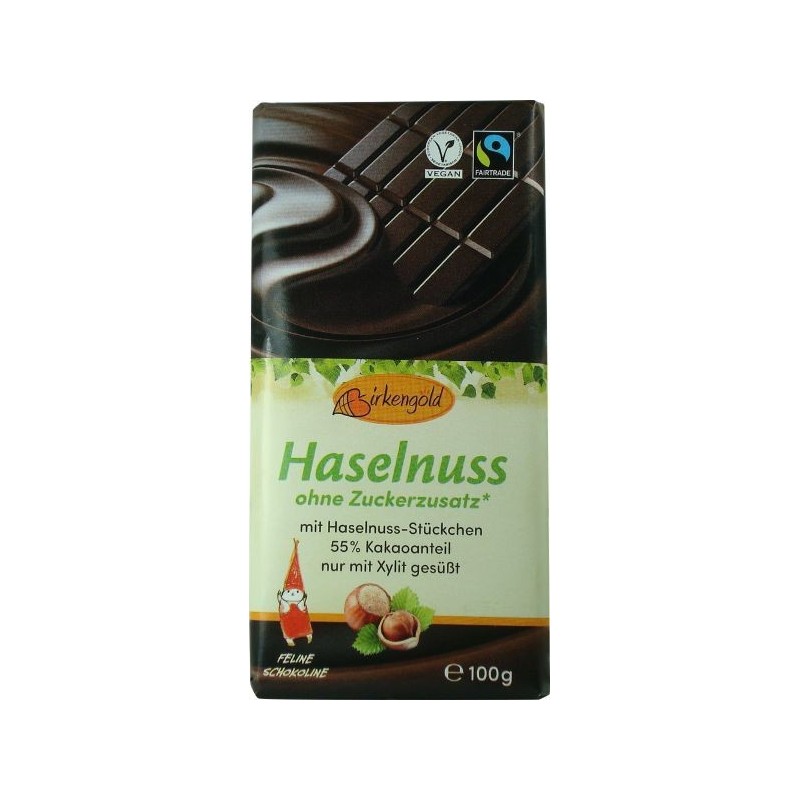 Ciocolata Neagra cu Alune fara Adaos de Zahar 55% Cacao, 100 g Birkengold
