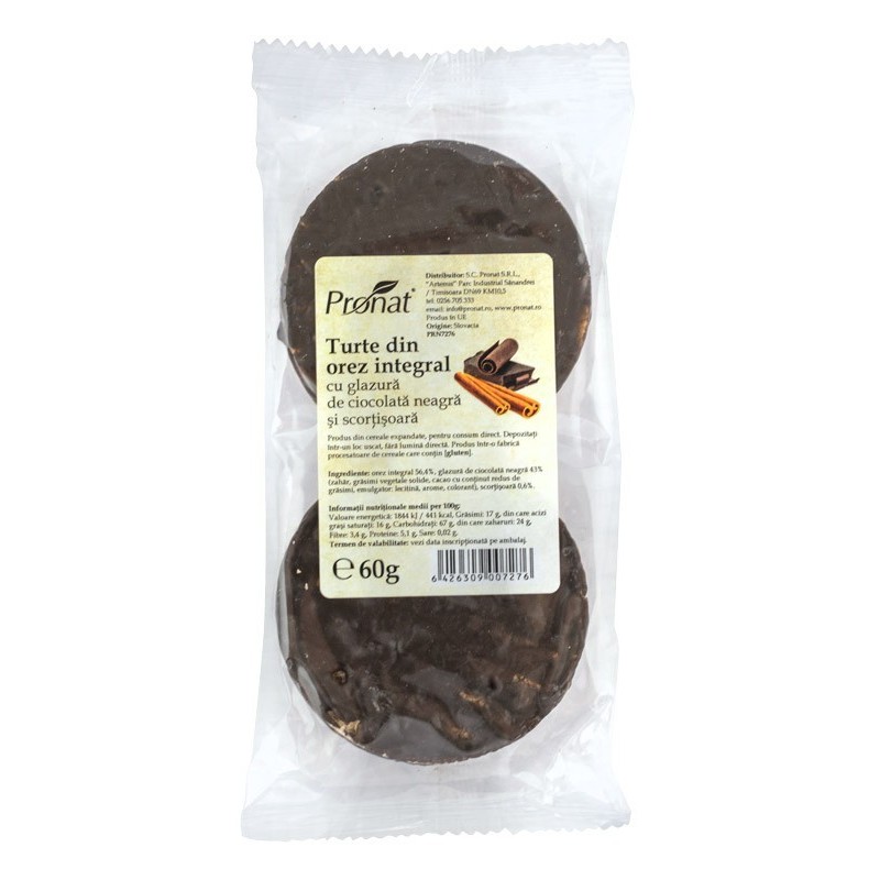 Turte din Orez Integral cu Glazura Ciocolata Neagra si Scortisoara, 60 g