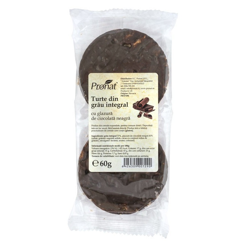 Turte din Grau Integral cu Glazura de Ciocolata Neagra, 60 g