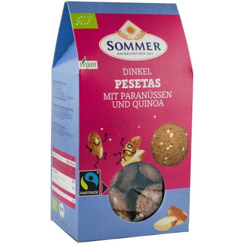 Biscuiti Bio din Faina de Grau Spelta cu Nuci Braziliene si Quinoa, Fairtrade, 150 g Sommer
