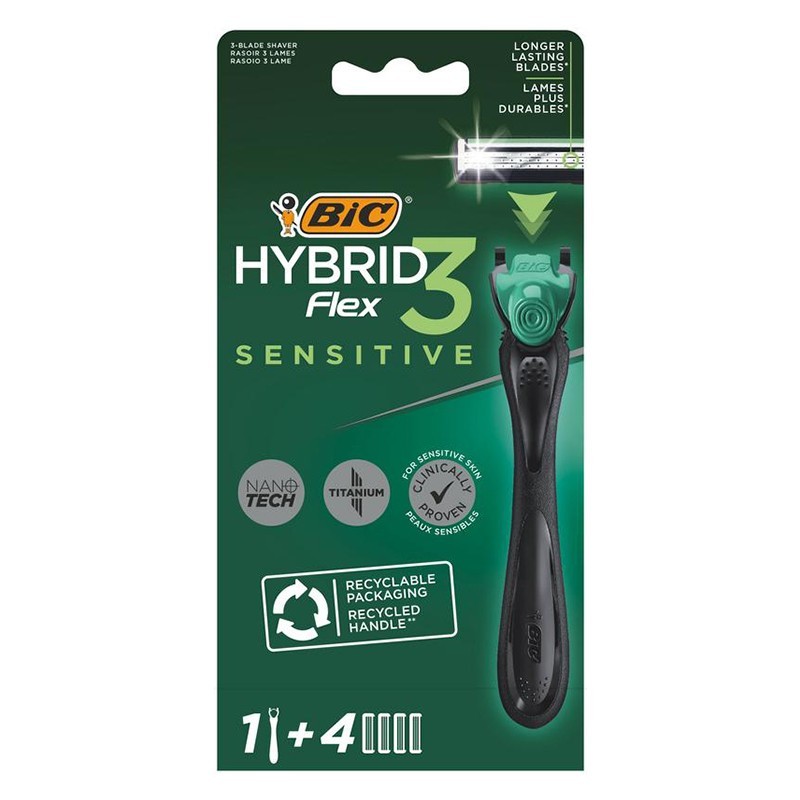 Aparat de Ras BIC Hybrid Flex 3 Sensitive, 3 Lame, Barbati, 1 Maner + 4 ...