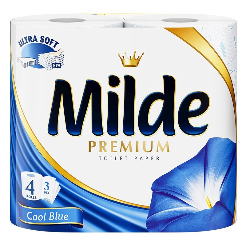 Hartie Igienica Milde Premium Cool Blue, 3 Straturi, 4 Role