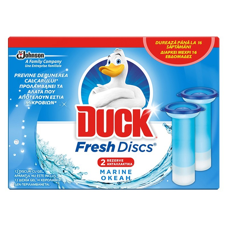 Rezerva Odorizant Gel pentru Vasul Toaletei Duck Fresh Discs Marine, 12 Discuri