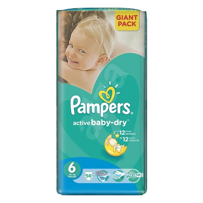 Scutece Pampers Active Baby Giant Pack, Marimea 6, 15+ kg, 56 Bucati